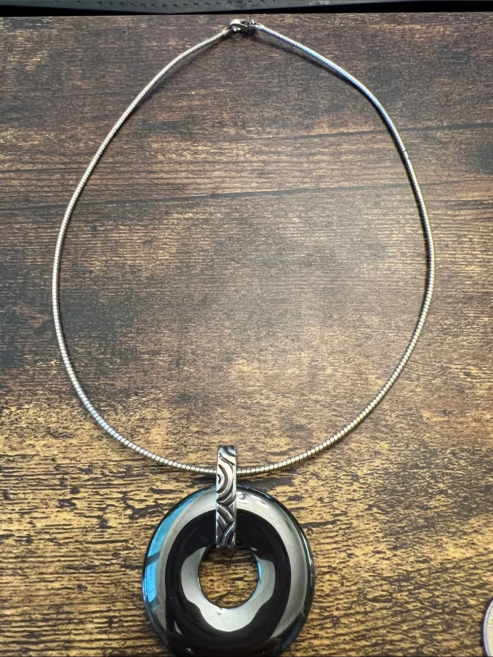 Black Hematite Donut Pendant Necklace in an Italian made 925 Omega chain